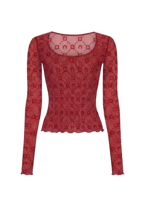 moongram mesh flock ls roundneck top woman red MARINE SERRE | WTS018ACJER0005RD11